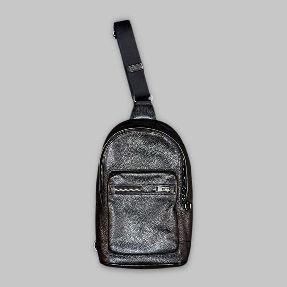 Coach West Pack Pebbled Leather Sling Bag – Black - Picture 1 of 7